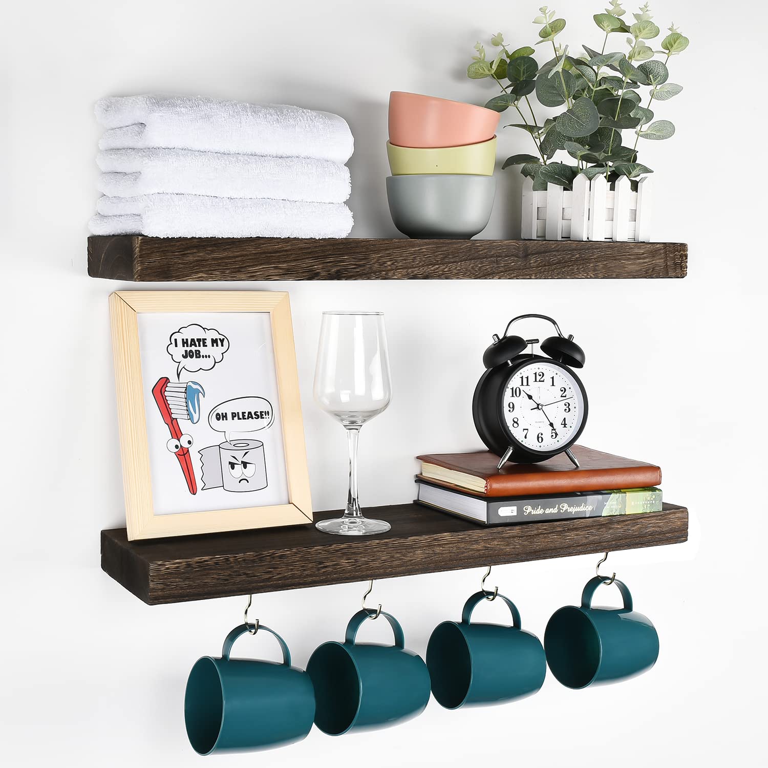 RICHFOCUS Estantes Flotantes De 72 Pulgadas Para Pared, Paquete De 2 Estantes Para Dormitorio, Cocina, Baño, Estante Flotante De Madera Rústica Con Soportes Invisibles Para Libros, Almacenamiento
