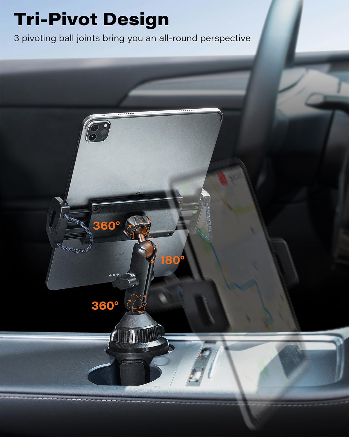 APPS2Car Supporto per iPad da auto, braccio regolabile in lega, supporto per tablet da auto, supporto per tablet, viaggi su strada, supporto per iPad, compatibile con telefoni cellulari e tablet da