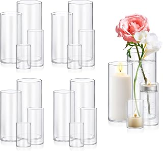 Homjoy 16 Pack Clear Glass Cylinder Vases 4-10 Inch - Hurricane Candle Holders & Flower Centerpieces for Weddings, Home Decor