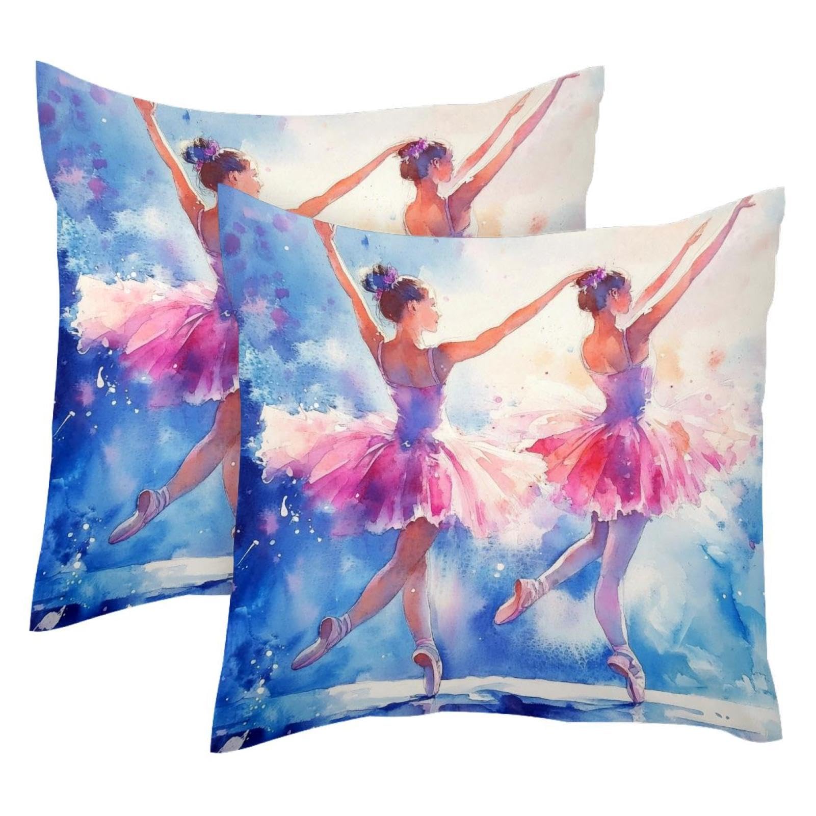 Housse de coussin velours motif double face 50x50, lot de 2 taies déco salon ballerine de ballet