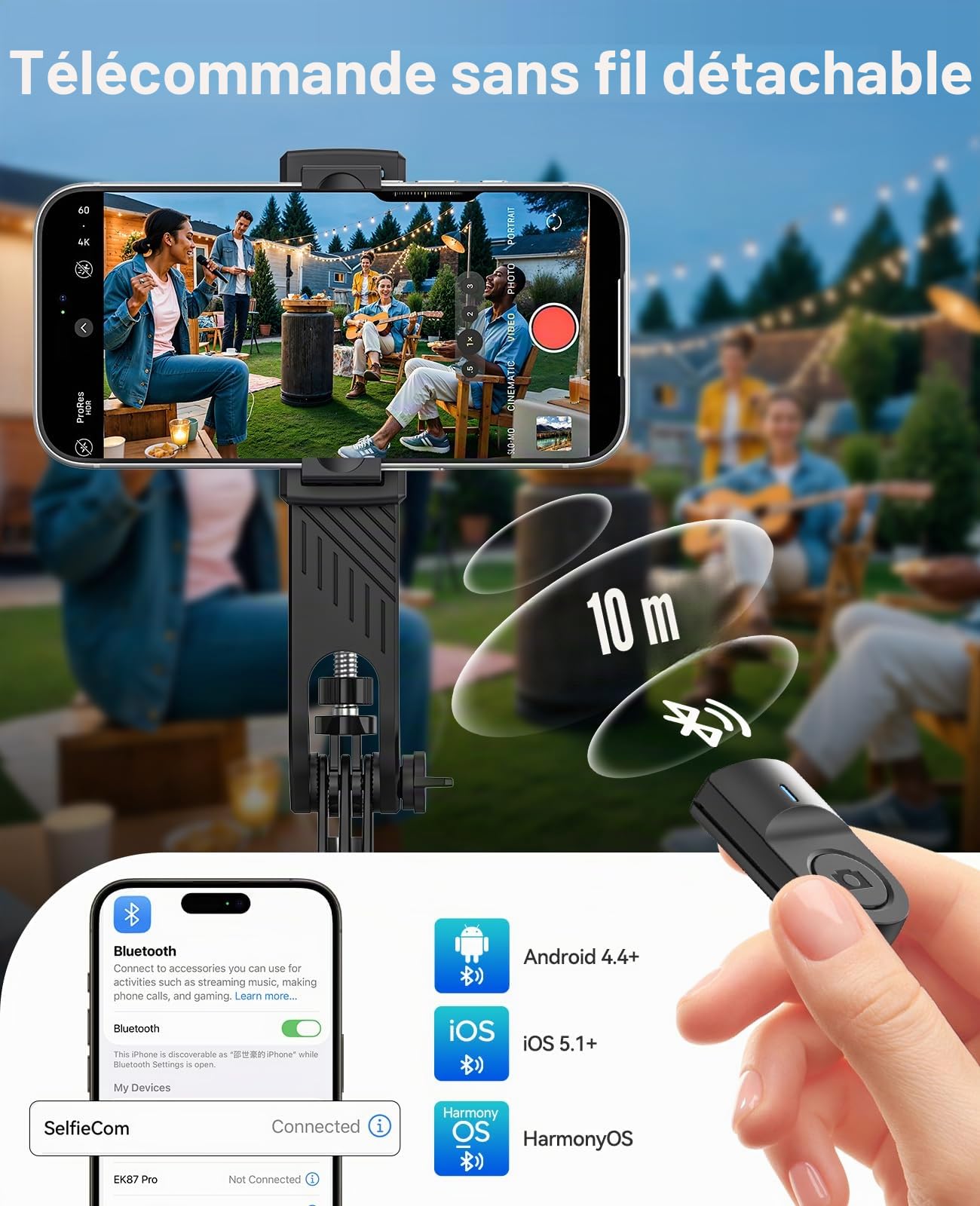 ORICO 190cm Trépied pour Smartphone, Perche a Selfie, Support Téléphone Rotatif avec Télécommande, pour Les Selfies de Groupe et Les Prises de Vue Plongeantes, Compatible avec iPhone et Android