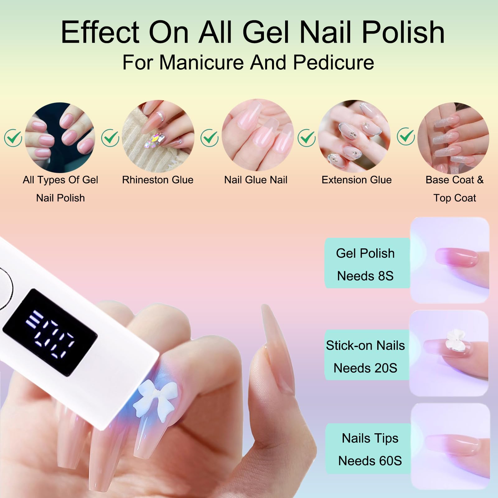Handheld UV Nail Light for Nails Dryer Mini Nail LED Light with Stand, LCD Screen with 2 Timer - Cordless Rechargeable USB Gel X Lamp Fast Curing for Home DIY Manicure