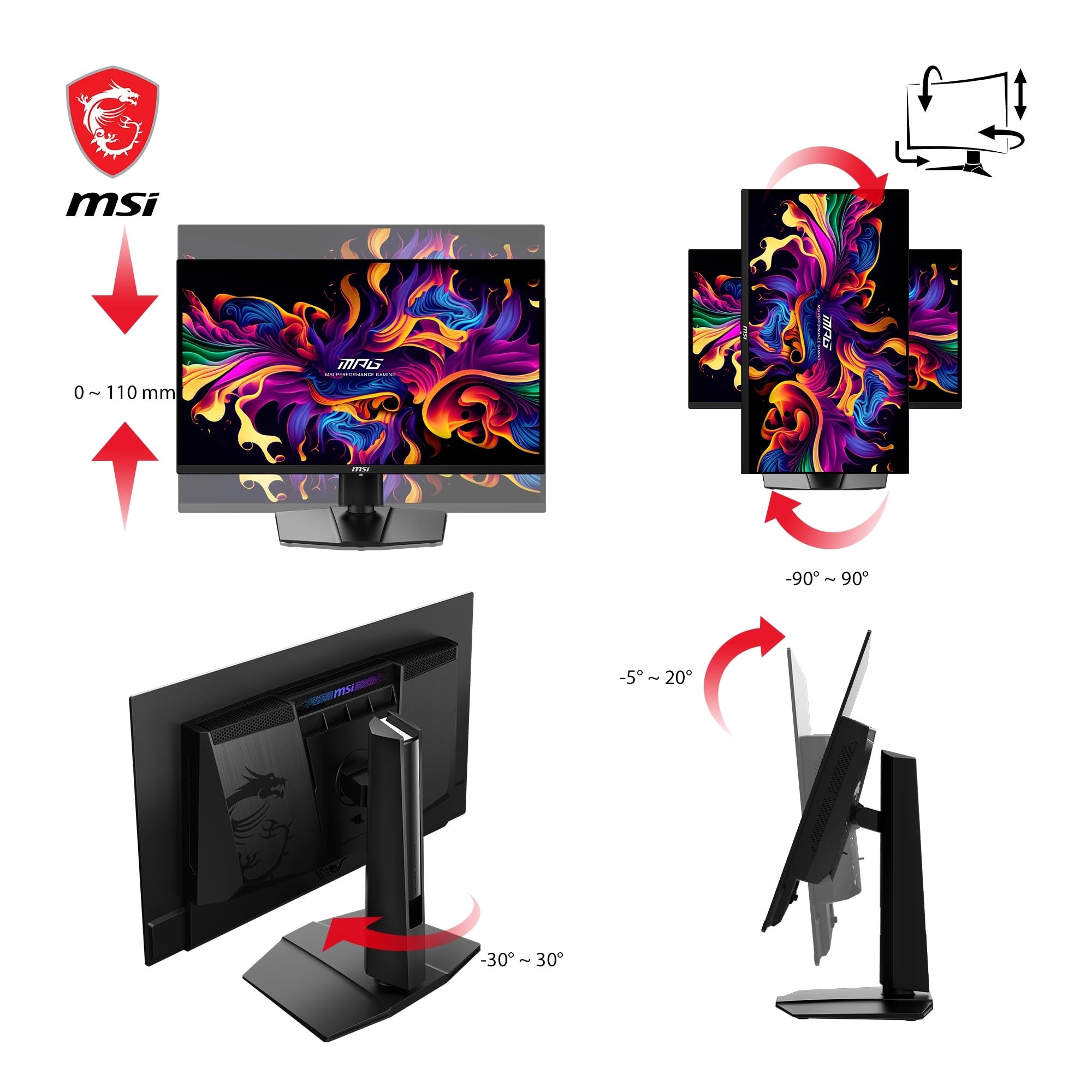 MSI MPG 271QRX QD-OLED 26,5" WQHD Gaming Monitor - Pannello OLED Quantum Dot 2560 x 1440, 360Hz / 0,03ms, 99% DCI-P3, ΔE≤2, DisplayHDR True Black 400, KVM, RGB - DP 1.4a, HDMI 2.1, USB Type-C