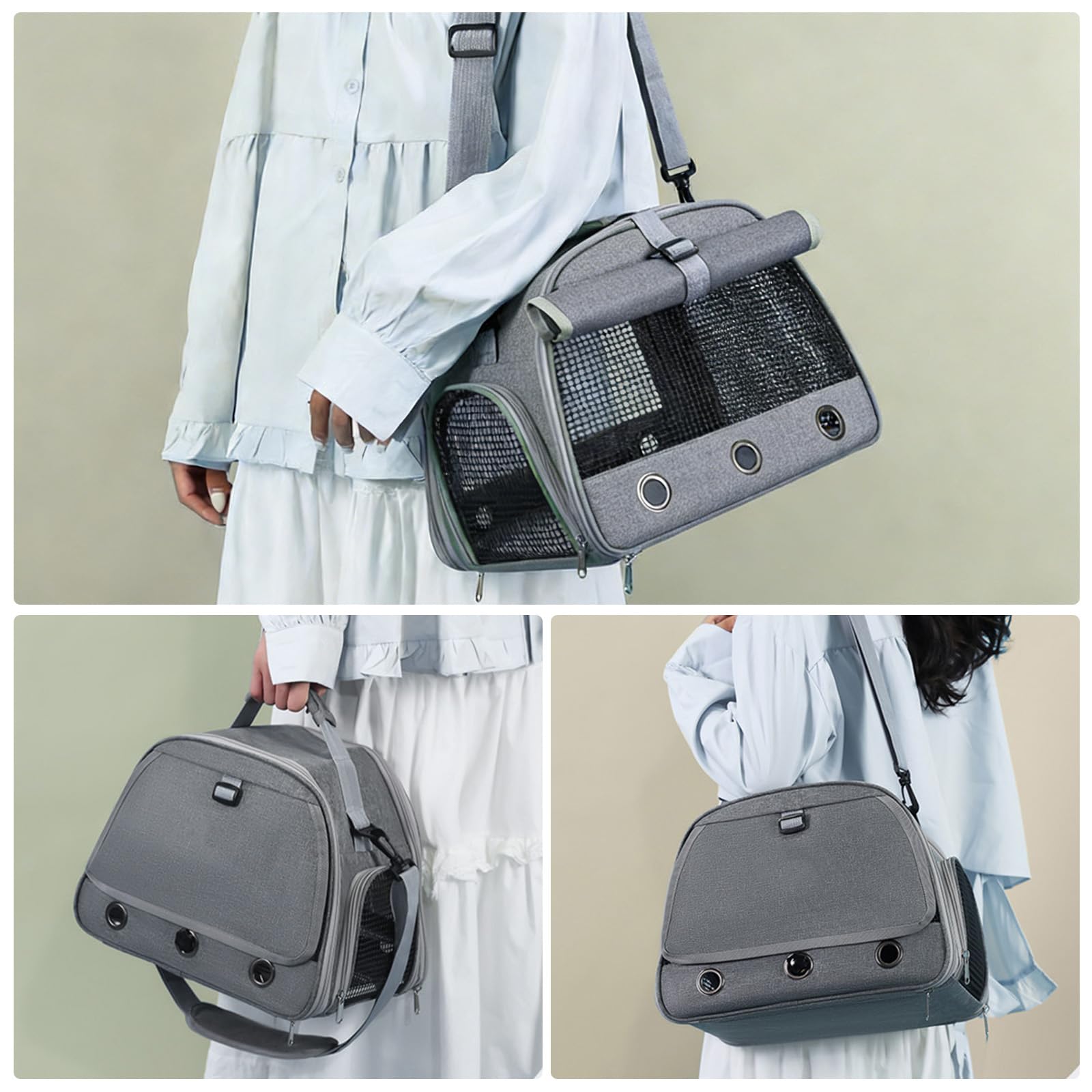Sac De Transport pour Petits Animaux,35x25x23CM Sac De Voyage pour Animal Domestique,Sac De Transport pour Cochon d'Inde pour Lapins,Hamsters,Hérissons,Cochons d'Inde,Petits Animaux Domestiques,Gris