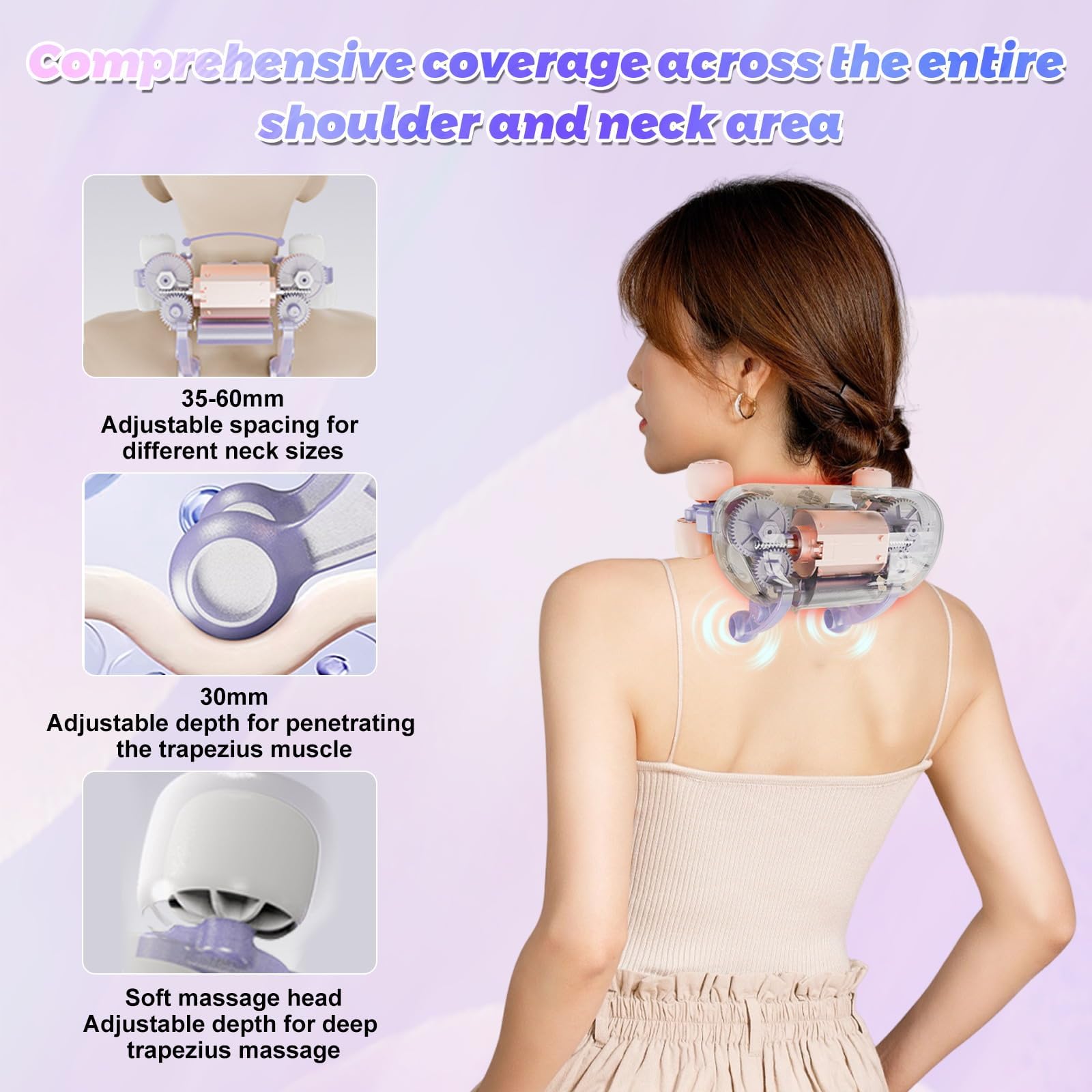 Masajeador Cuello Cervical con Calor, Intensidad Simulación de Masaje con Dedos, para Múltiples Partes del Cuerpo, Regalo para Mujer y Hombre