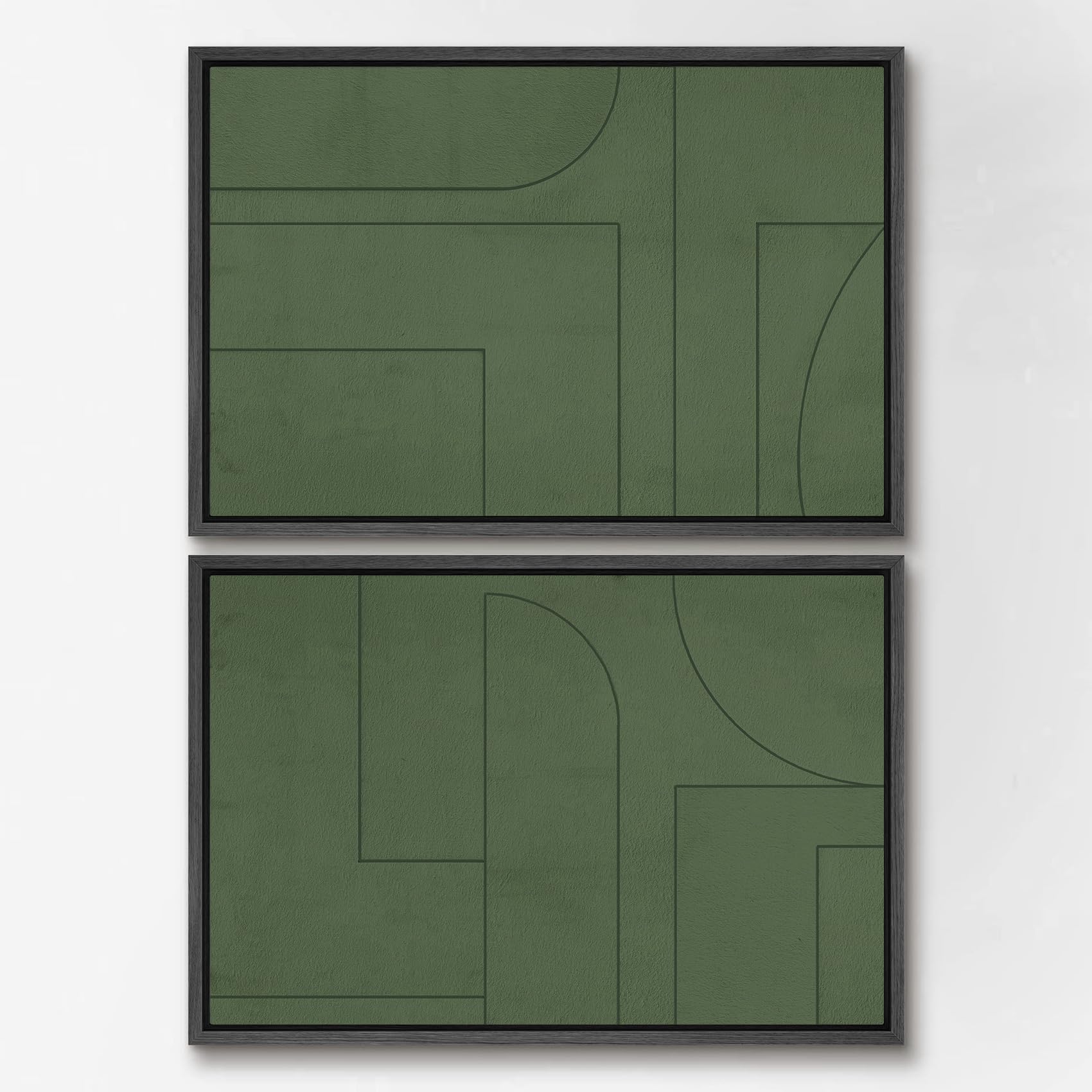 SIGNWIN Framed Canvas Print Wall Art Set Green Mid-Century Polygon Landscape Abstract Shapes Digital Art Modern Art Decorative Minimalism Vintage for