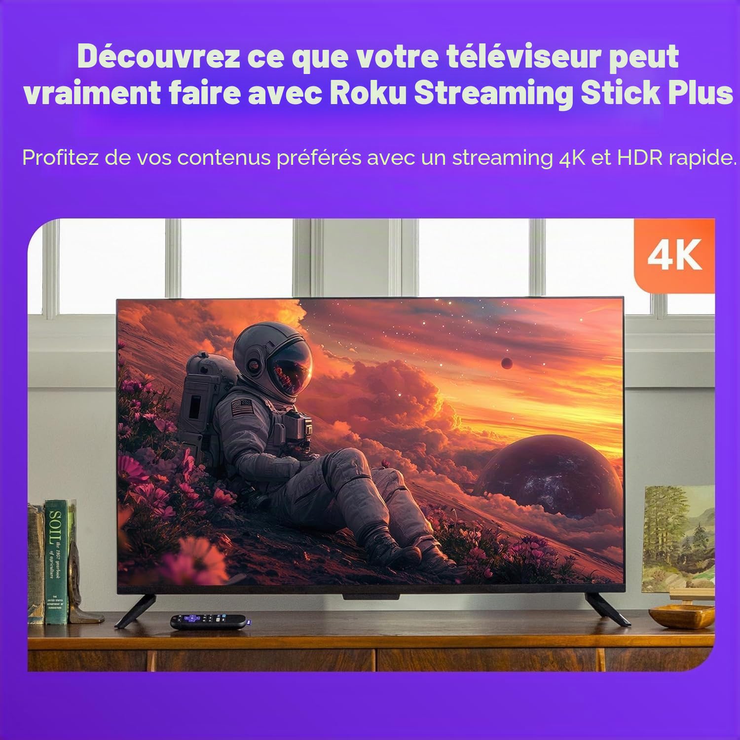 Roku® Streaming Stick™ Plus 2025 – Appareil de Streaming Roku 4K et HDR pour TV avec télécommande vocale – TV Gratuite et en Direct