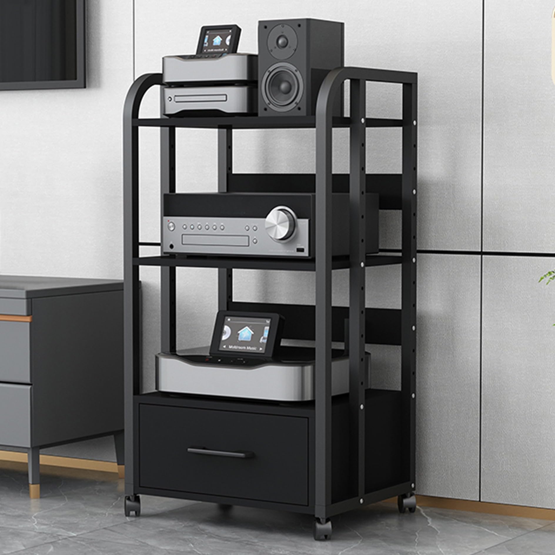 3-poziomowa szafka pod telewizor stojak AV Media Rack konsola do gier półka centrum rozrywki wieża magazynowa uchwyt na odtwarzacz DVD mała przestrzeń meble nowoczesny czarny design