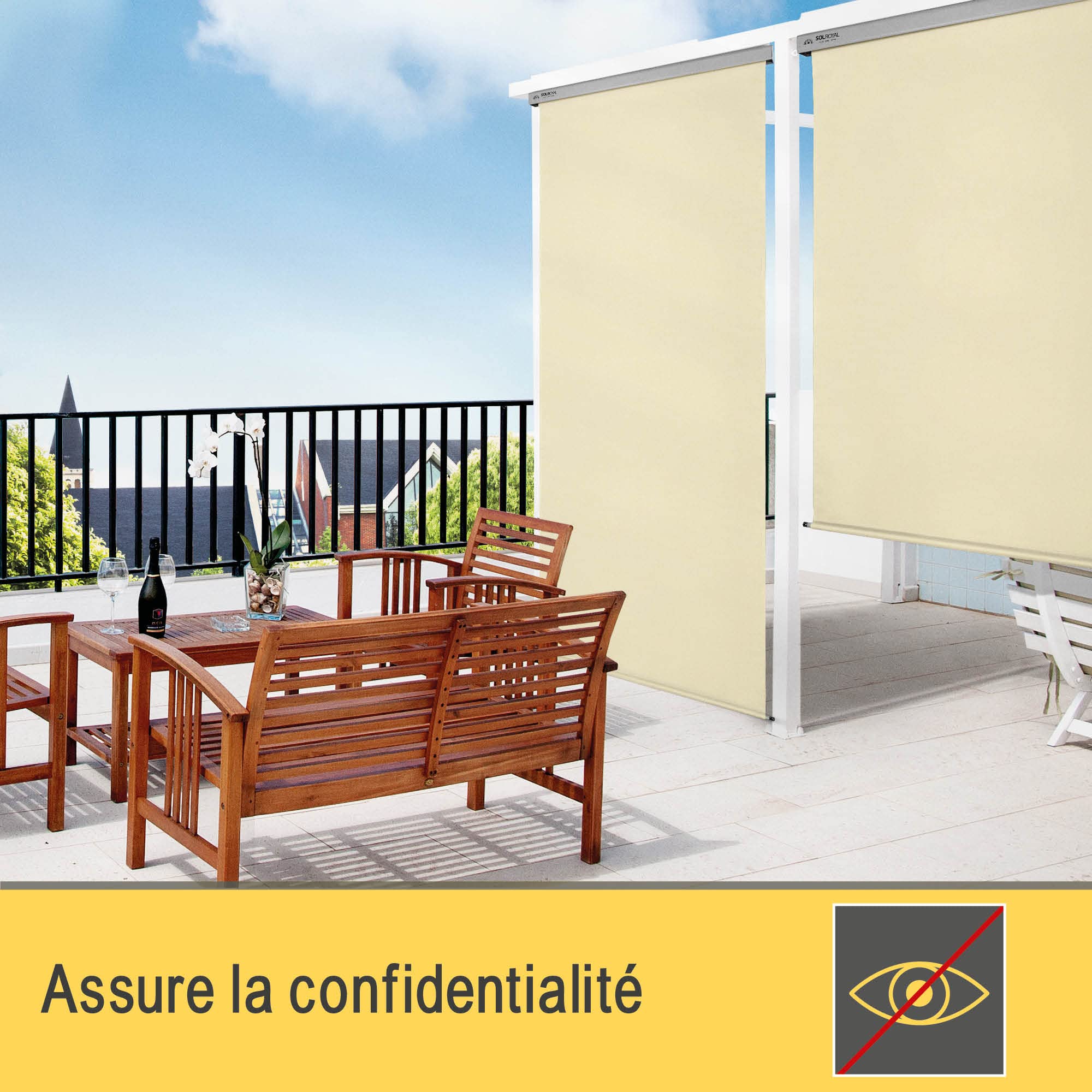 Sol Royal Store Vertical Brise-Vue de Balcon Robuste manivelle Amovible | 180x250cm beige protection solaire terrasse jardin résistant aux intempéries Hydrofuge MS5
