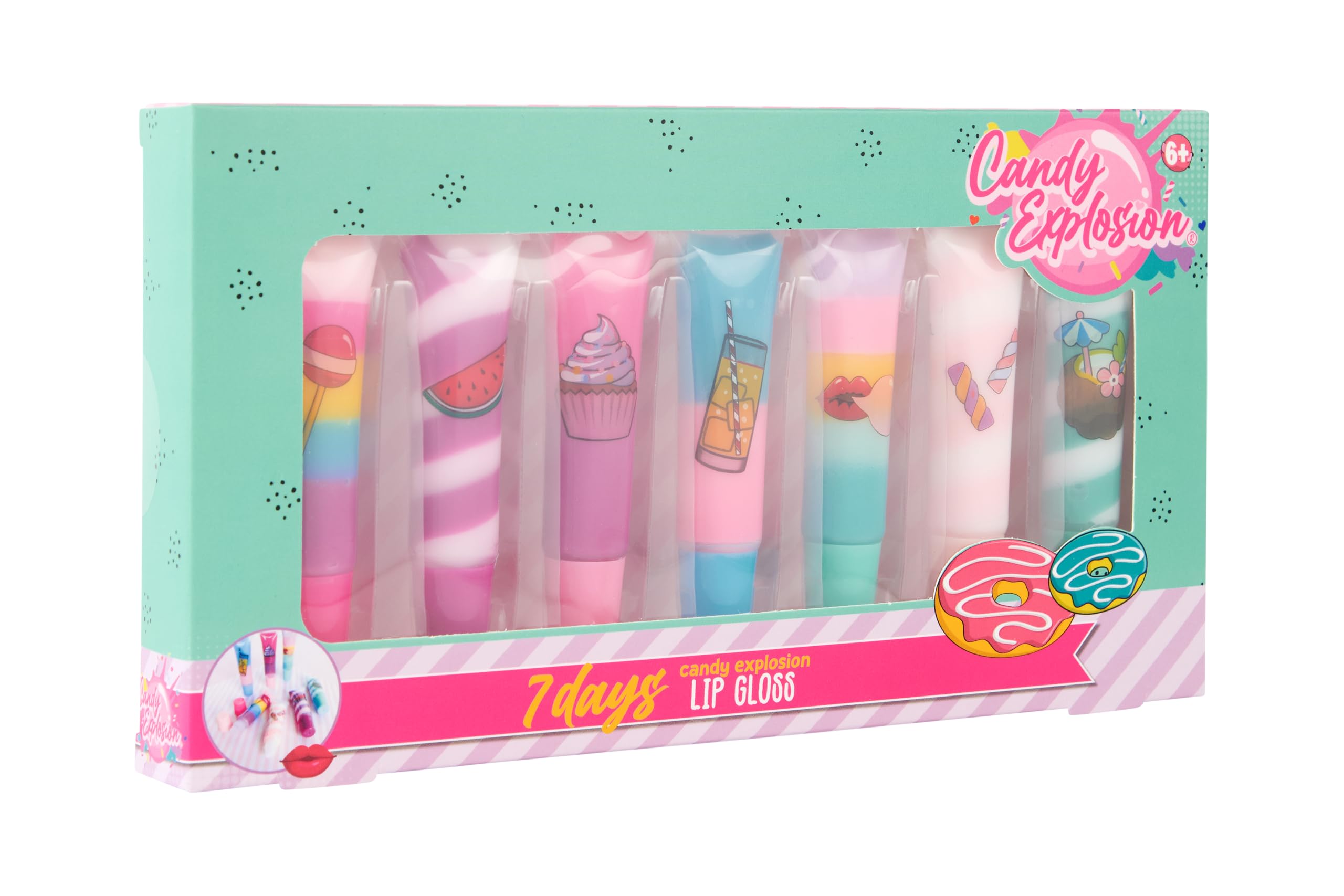 Create It! Set di lucidalabbra Candy Swirl in 7 colori e gusti per il trucco delle labbra.