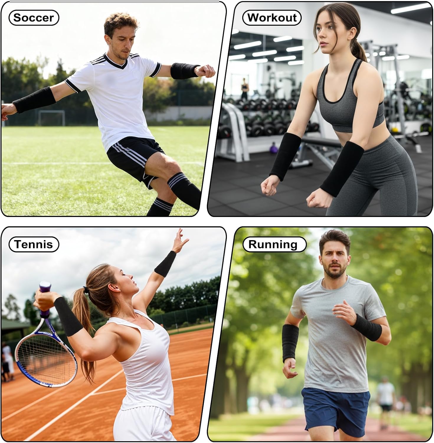 2 Pcs 8.3 Inch Long Wristbands Sweatbands Elastic Cotton Wrist Sweat Bands for Men Women Arm Bands Football Tennis Basketball Workout Weight Loss - Image 6