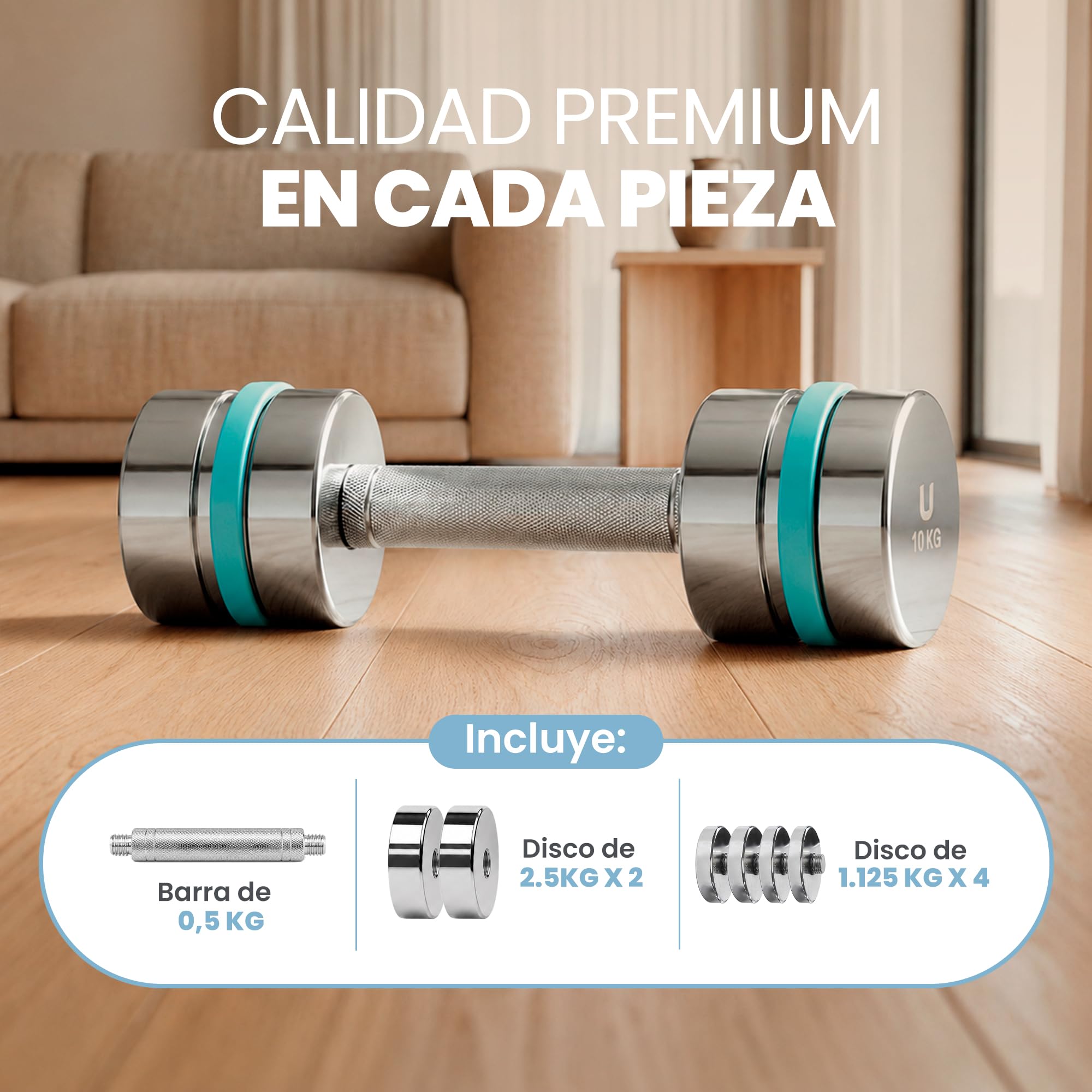 unycos - Mancuerna Ajustable de Acero【2,5-25 kg】Pesa Ergonómica con Barra y Discos para Gimnasio en Casa, Pilates y Fitness, Entrenamiento Integral (Titan Transformer)