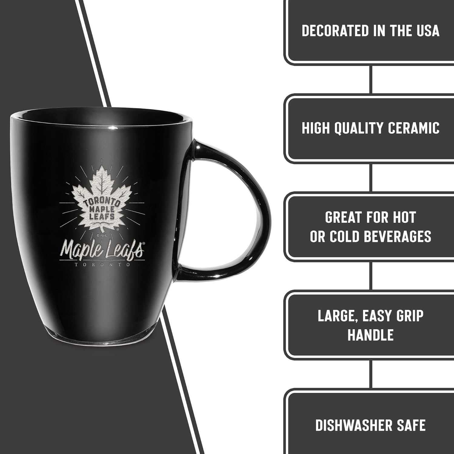 Rico Industries NHL Hockey Toronto Maple Leafs Sunburst Black 18oz Laser Engraved Ceramic Lustre Mug - Image 6