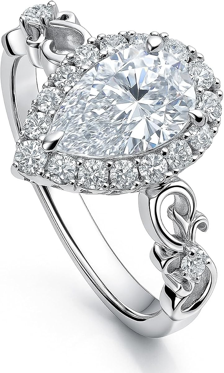 BERRICLE Sterling Silver Filigree Halo Engagement Rings for Women, Cubic Zirconia CZ Ring