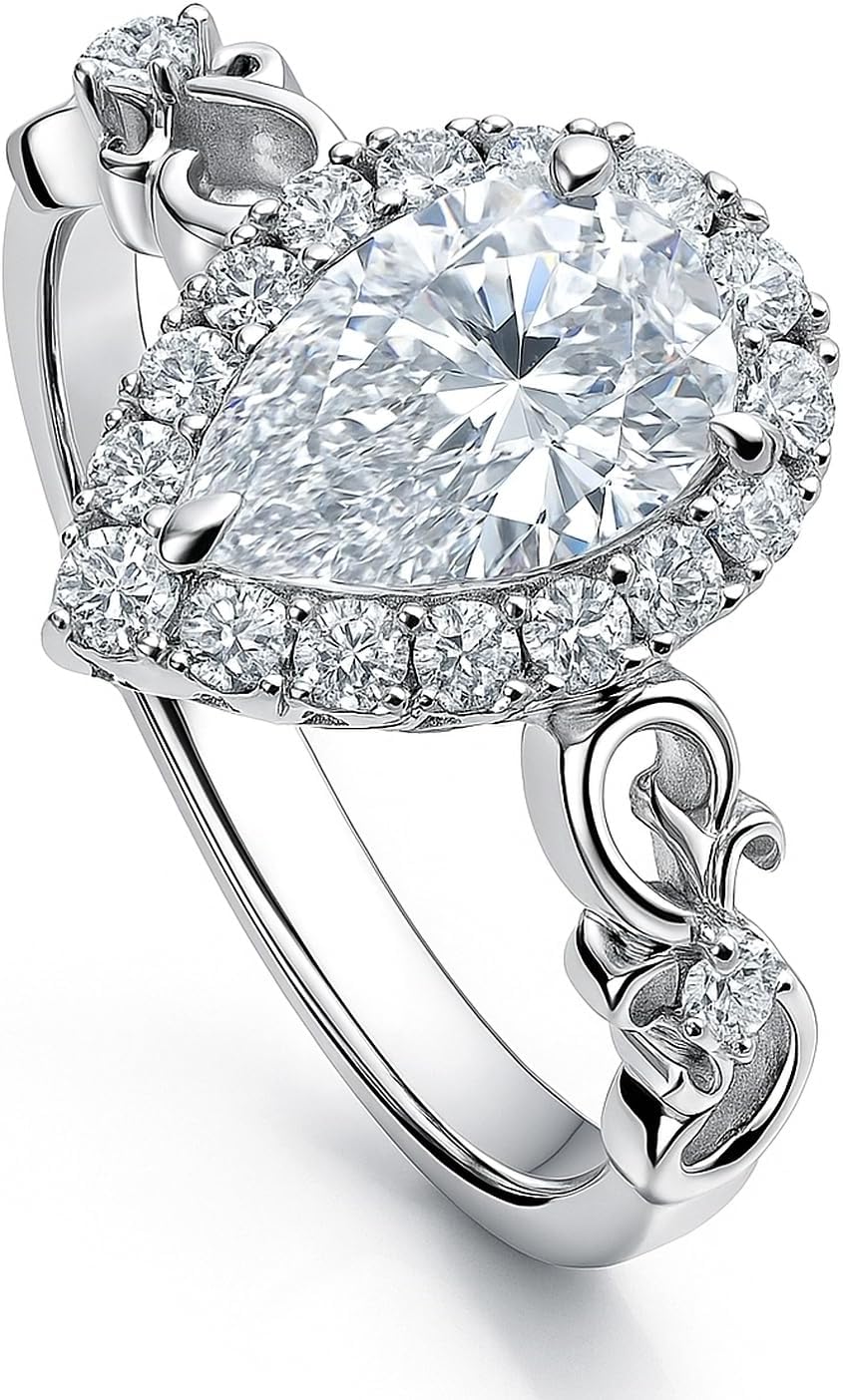 BERRICLE Sterling Silver Filigree Halo Engagement Rings for Women, Cubic Zirconia CZ Ring