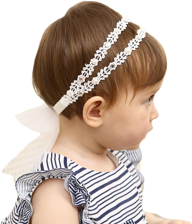 Elegant Baby Girl White Flower Christening Headbands
