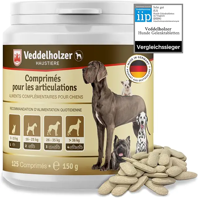 Veddelholzer Comprimés Anti Arthrose Chien - Anti Inflammatoire Articulations 125 comprimés