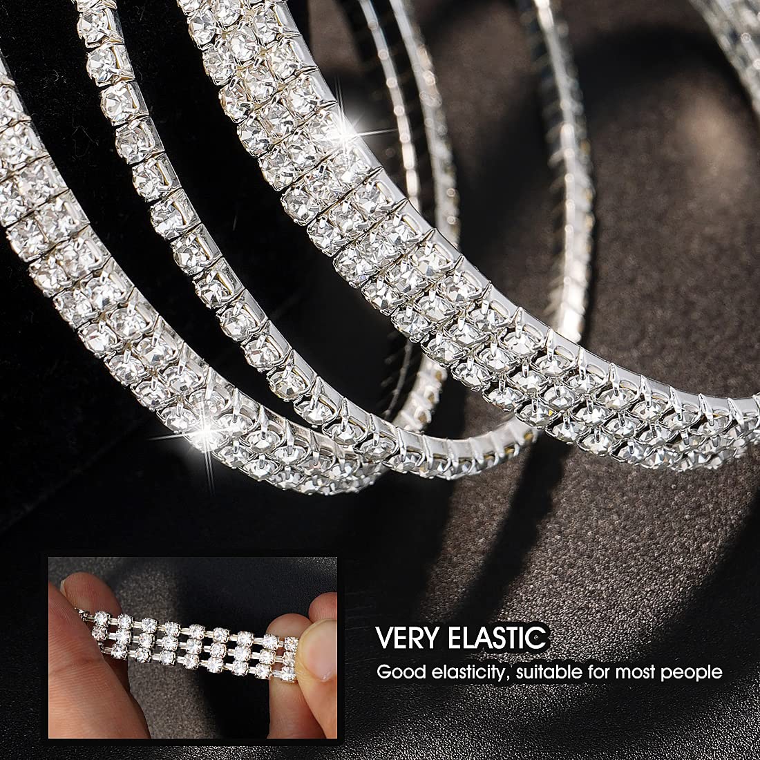 Suyi Braccialetto alla Caviglia in Cristallo per Catena Elastica da Donna con Cavigliera Elasticizzata da Tennis con Diamanti