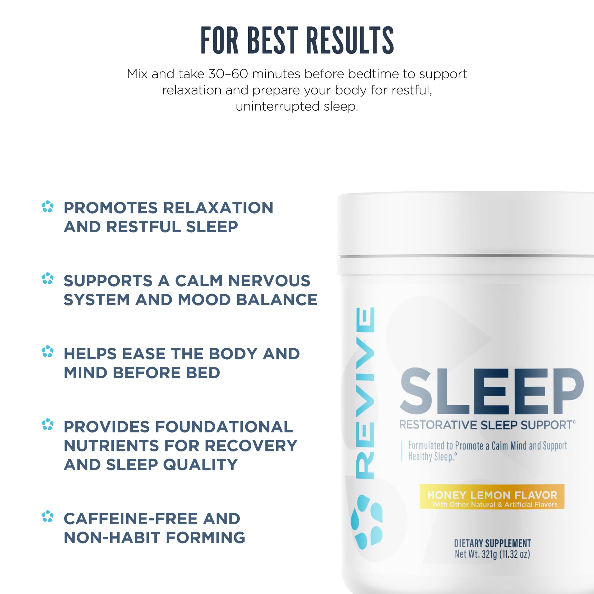 Revive MD Sleep Support Supplement for Adults, Honey Lemon - Sleep Supplements with Magnesium (Glycinate), Inositol, Glycine & L-Theanine - Promotes Relaxation & Sleep Health (30 Servings) — Amazon image 4