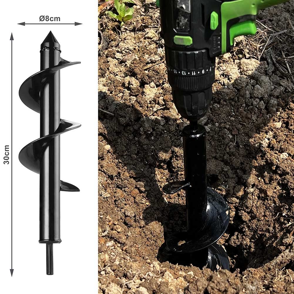Punta per Trivella a Spirale da Giardino, Punta per Trapano a Mano, Strumento di Perforazione Accessori per Piantare Bulbi da Letto Foratura Coltivare Piante (Dia-8cm, L-30cm)