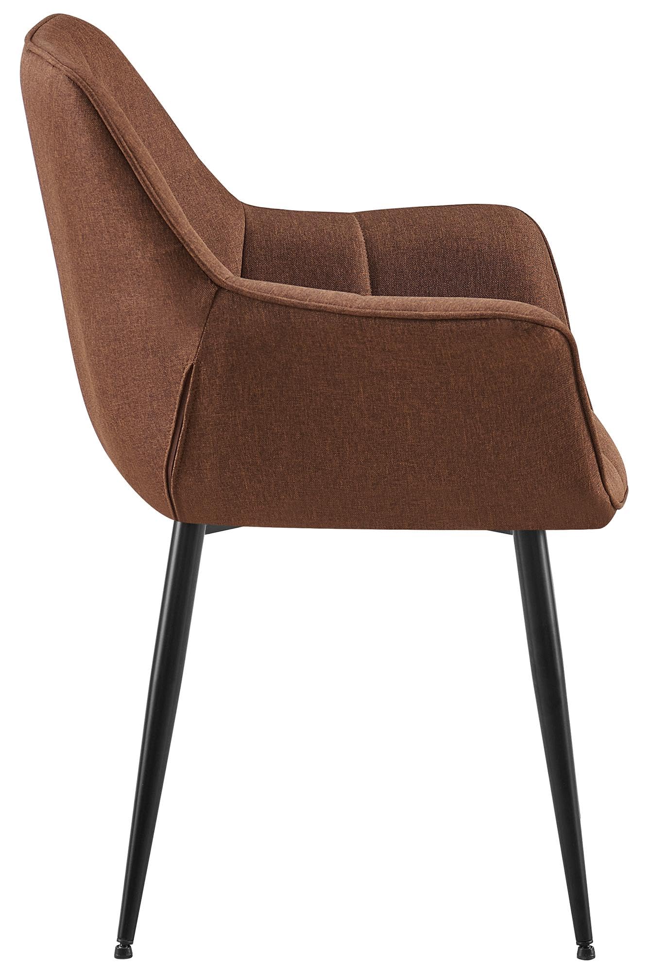 CLP Silla de Comedor Roseville tapizada & Acolchada I Butaca de salón Moderna con Base metálica & reposabrazos Color:marrón;Material:Tela