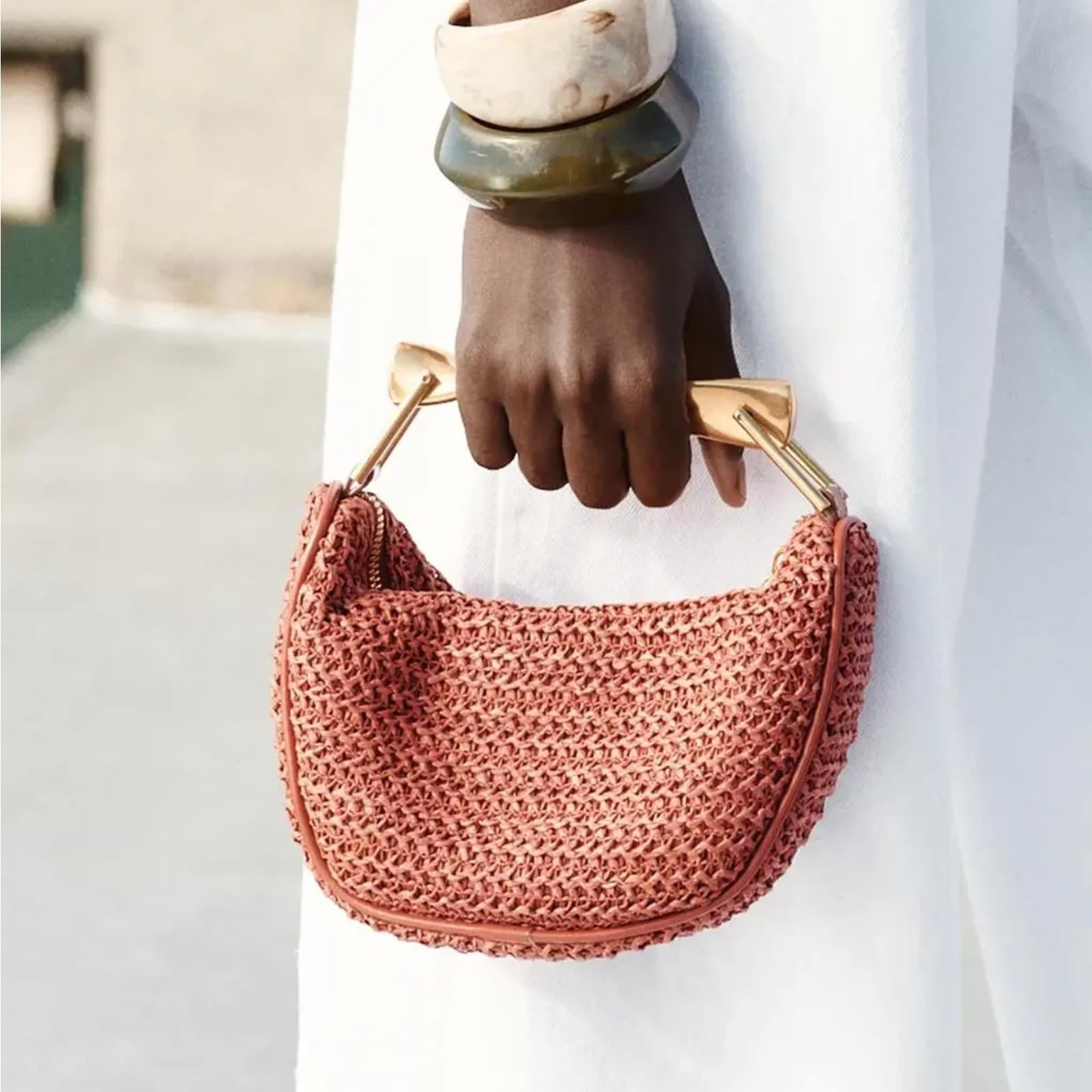 Sommerstrand-Stroh-Schultertaschen Damen-Stroh-Eimer-Handtasche gewebte Handtaschen Freizeit-Tote Crossbody