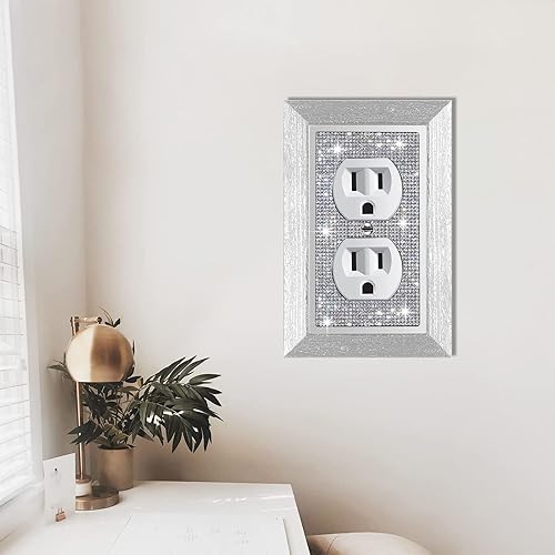 Miniatura 3 de 4 piezas de diamantes de imitación brillantes cubiertas de pared de imitación de grano de madera para interruptor de luz de palanca, placas