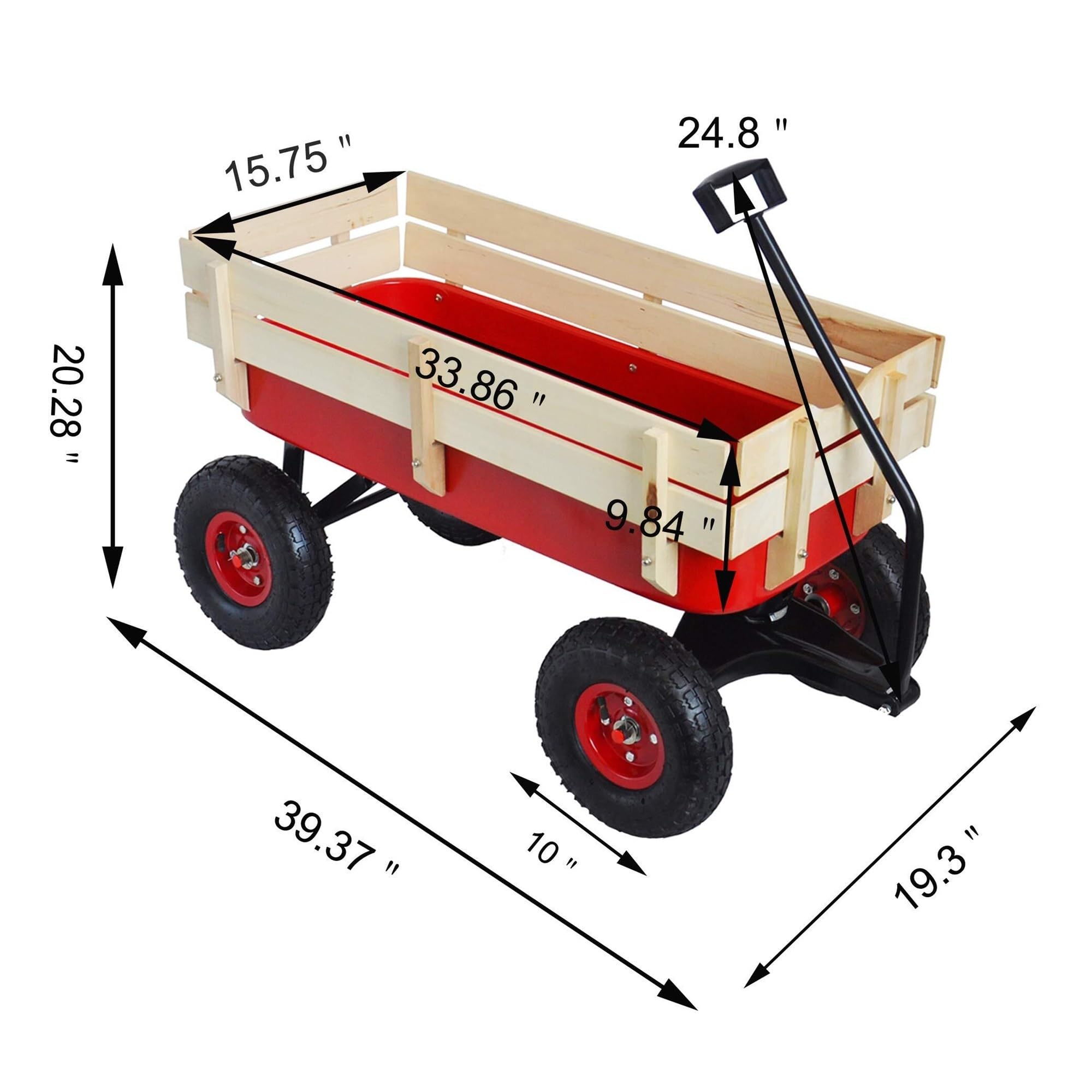 Carrello da giardino for esterni Carrello con cassone ribaltabile pesante con pannelli laterali in legno rimovibili e maniglia regolabile for fattoria da cortile carriola
