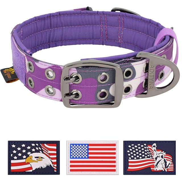ADITYNA - Collar de perro resistente con asa - Collar de perro morado camuflaje para perros grandes