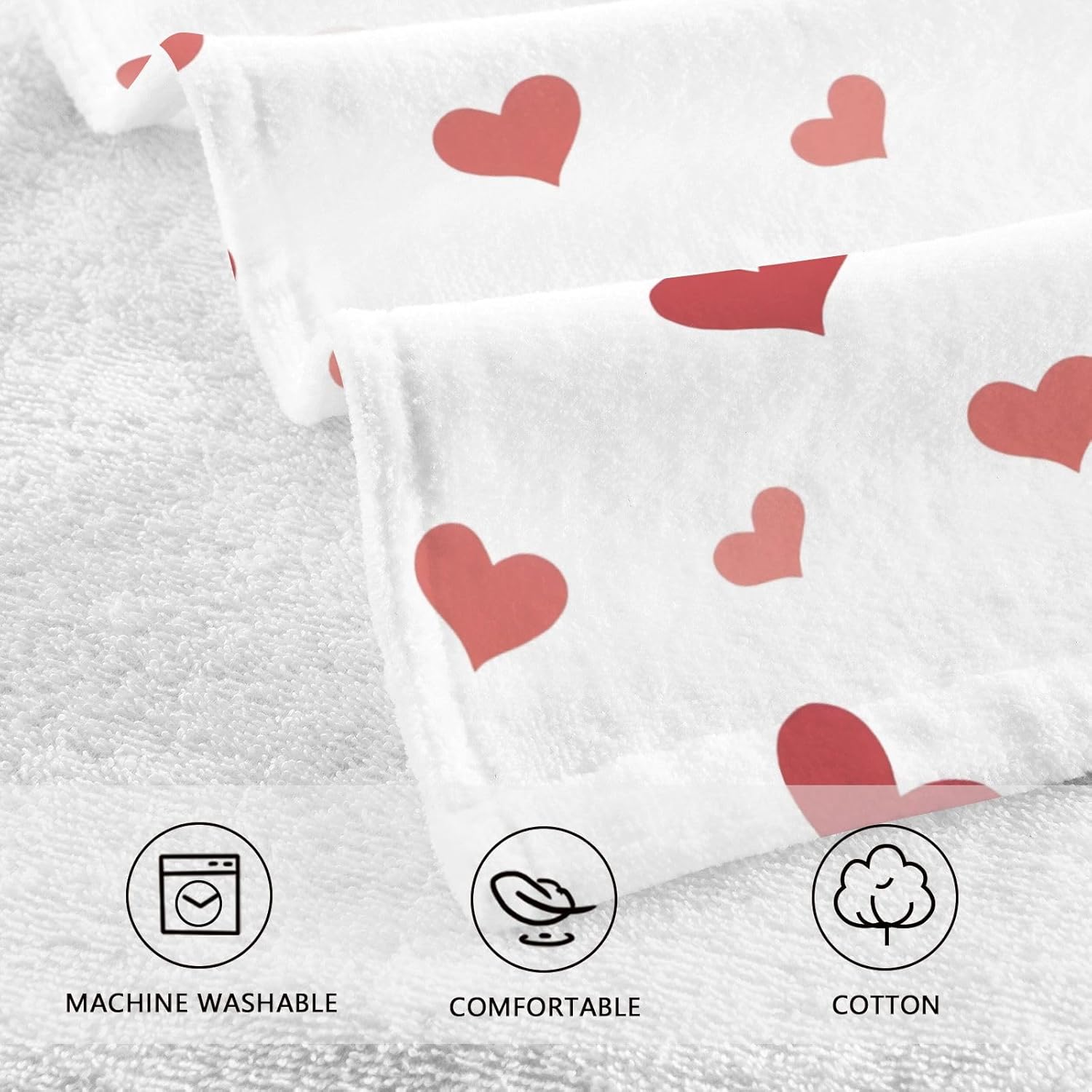 Cotton Hand Towels for Bathroom Set of 2 Pink Red Hearts Love Valentine’s Day Kitchen Towels Soft Bath Towel Absorbent Towels for for Face,Gym,Sports 16x28in