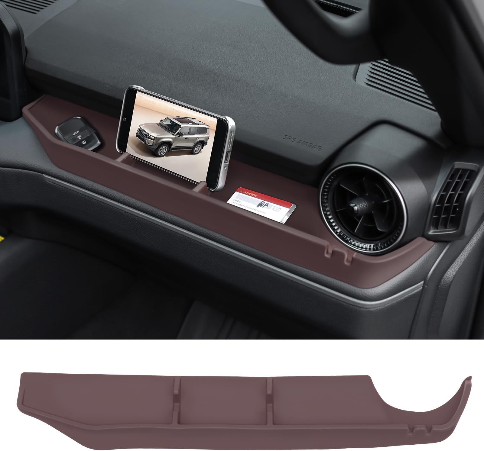 Co-Pilot Console Storage Box Suitable for 2024-2026 Toyota Land Cruiser 250 1958 Prado Silicone Anti-Skid Interior Tray Vehicle Storage Upgrade and Modification Accessories (Co-Pilot Brown)