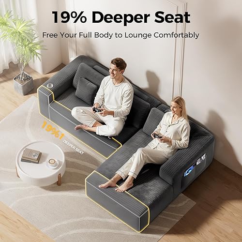 Miniatura 4 de Sofá modular Cloud de 108 pulgadas, moderno sofá modular con asiento profundo, sofás de pana sin hueso con diván, sofá en forma de L para sala de