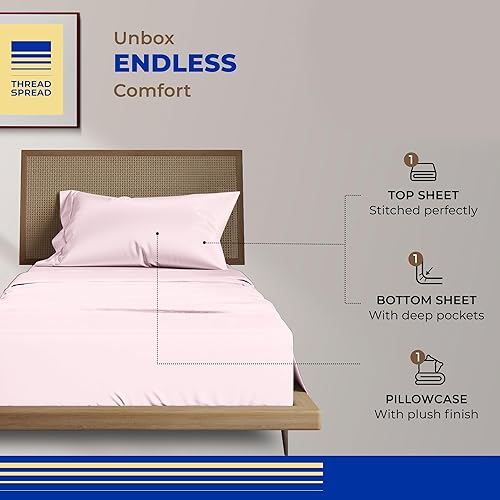 Miniatura 92 de THREAD SPREAD Sábanas 100% de algodón egipcio, tamaño individual, 800 hilos altos, 3 piezas, sábanas individuales extra largas para dormitorio