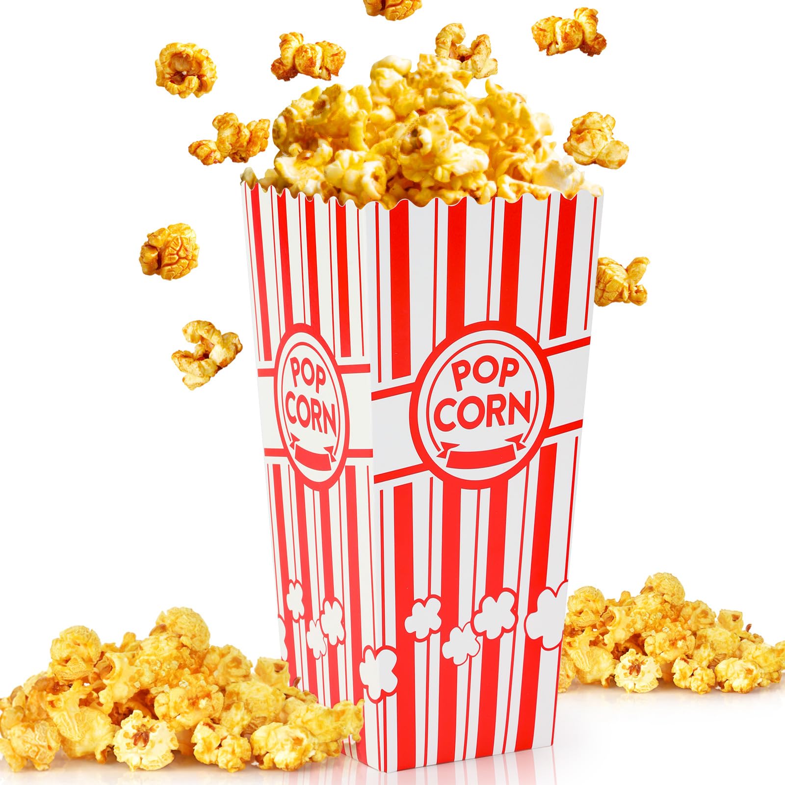 ZEEGOO Popcorn Boxes, 46oz Large Capacity Popcorn Bucket, Sturdy Grease-Resistant Paper, Fast Assembly, Movie Night Supplies for Kids Birthday Party, School Fundraisers, Church Events, 20 Pack