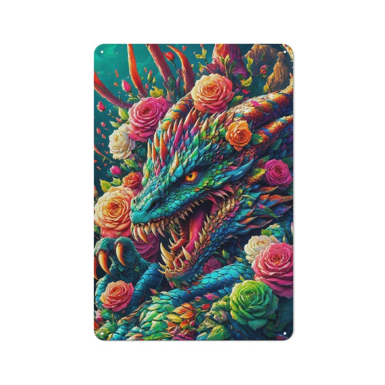 Junmoney Dragons Garden Rustic Tin Sign 30X20cm Featuring For Garage Or Workshop, For Updating Garage And Workshop After Moving