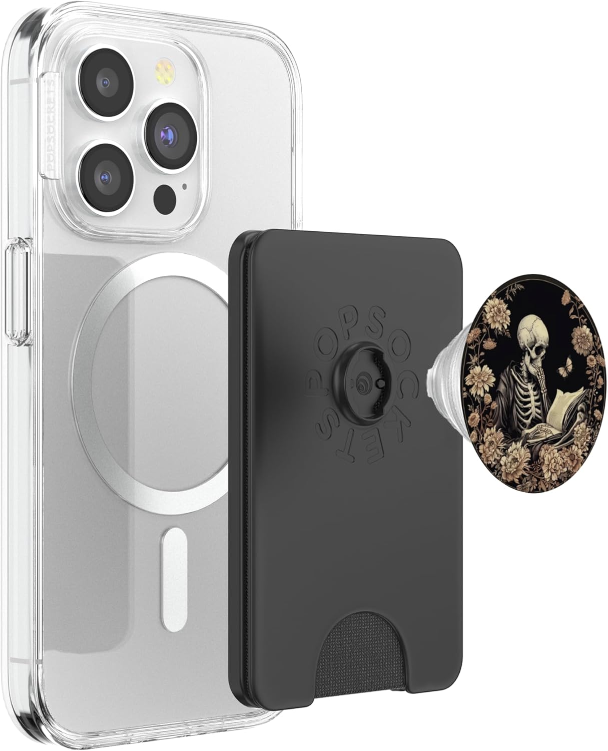 Book Lover Gothic Bookworm Reading Skull Bones Librarian PopSockets PopWallet for MagSafe