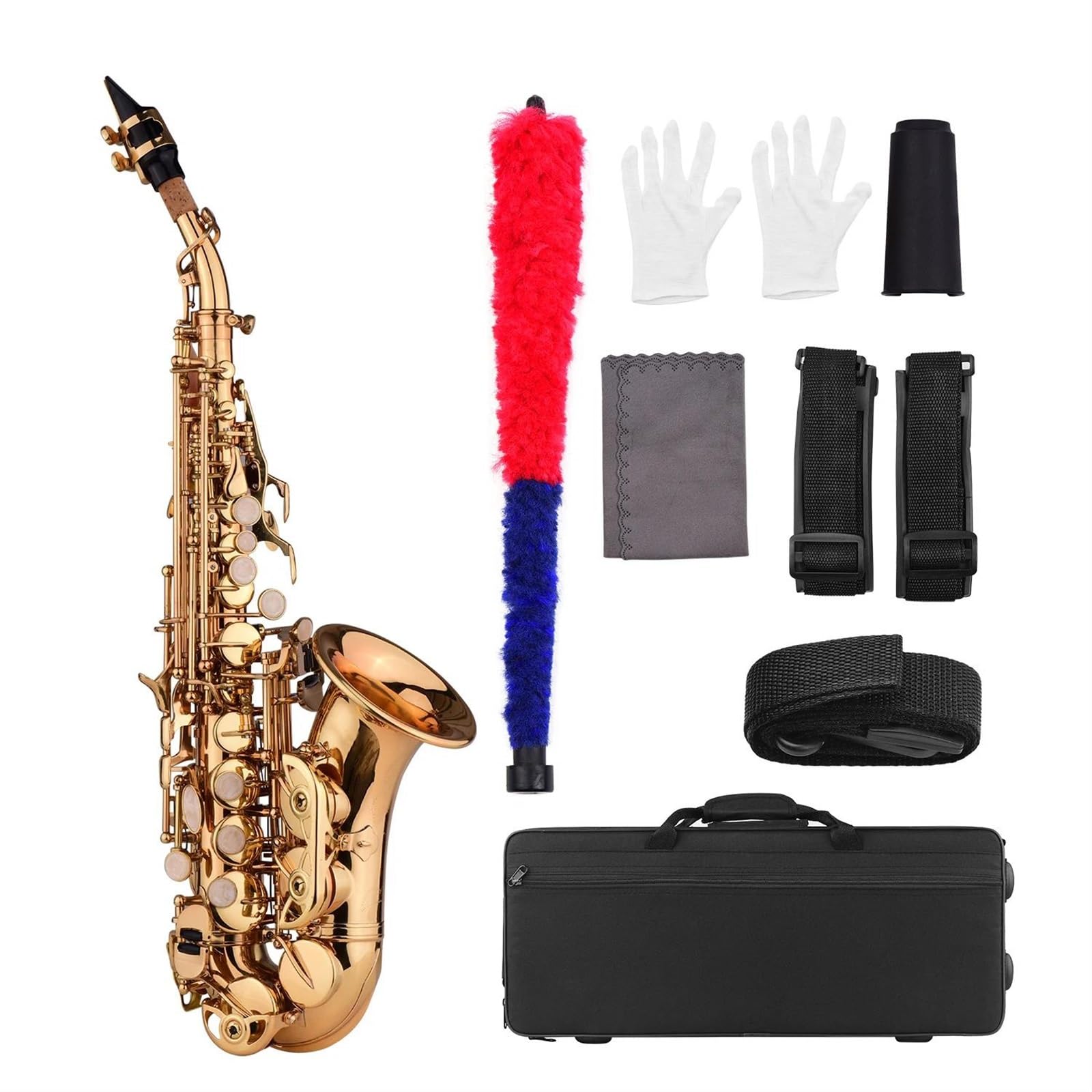 Bb Saksofon Sopranowy Saksofon Materiał Mosiężny Złoty Lakier Instrument Powierzchniowy Z Rękawiczkami W Etui Szczotka Do Tkanin Pasek Z Trzciny profesjonalny Saksofon