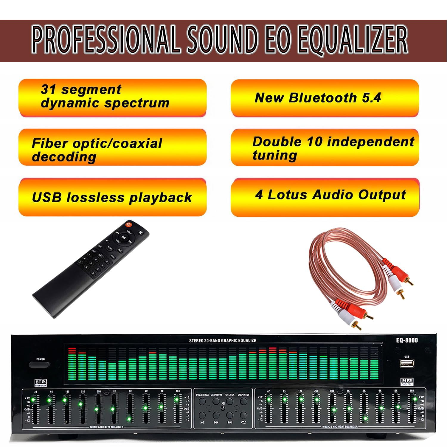 AVSMGP Hi-Fi Stereo Grafik Equalizer, 31 Band Digital Equalizer- Inklusive 12 Rhythmus-Patterns– LED Spektrumanzeige Für Musik & Rhythmus Für Heim-Audio-Systeme