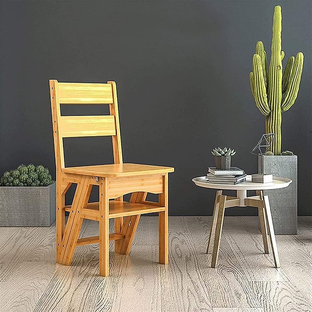 Folding Wooden Stool Ladder Chair with Non Slip Tread for Kitchen Home and Storage Shelf Portable and Stable Climbing Stool for Multi Purpose Use