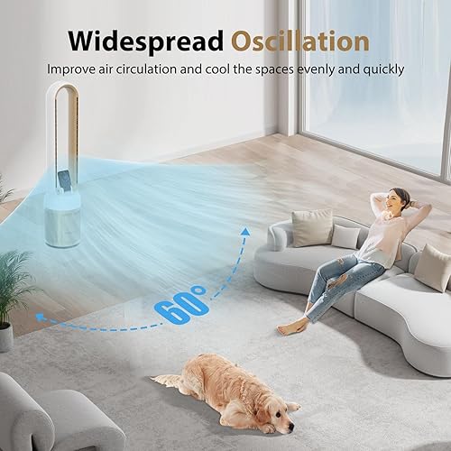 Miniatura 5 de Ventilador sin aspas para dormitorio, circulador de aire de 38 pulgadas con pantalla táctil grande, oscilación de 60, control remoto y táctil, 24