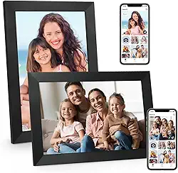 Pacote com 2 porta-retratos digitais, porta-retrato digital de 10,1 polegadas WiFi com tela sensível ao toque HD de 1280 x 800 IPS, moldura eletrônica de 32 GB, compartilhe fotos e vídeos via