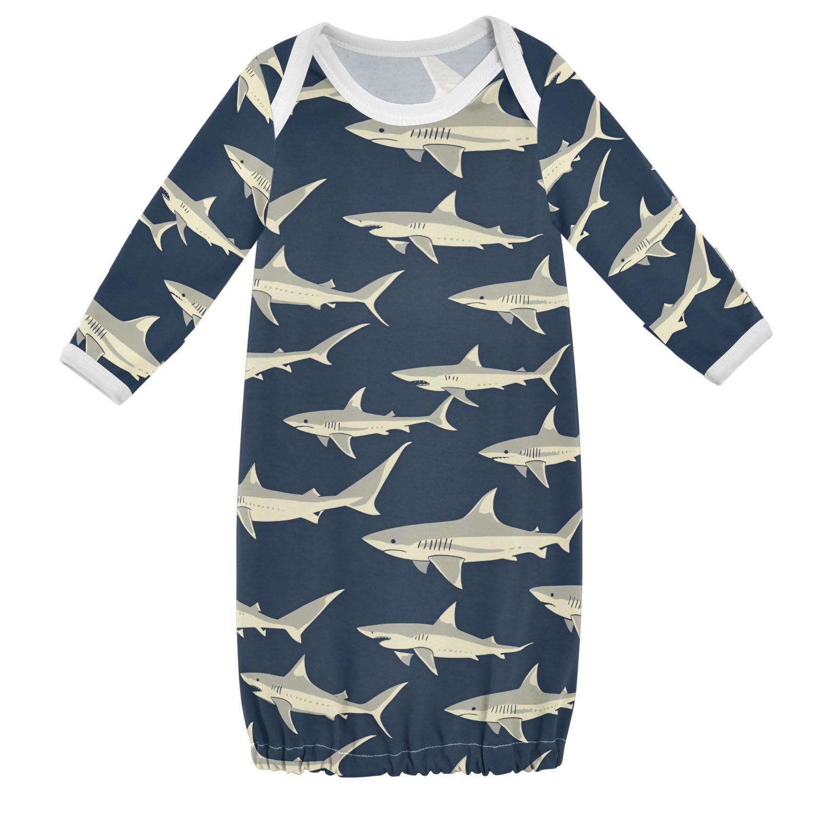vvfelixl Sharks in Ocean Baby Gown,Baby Sleepers Gown for Boy Girls Newborn Babys Nightgown for 6-12 Months Infant Cotton Nightdress Long Sleeve Multicolor