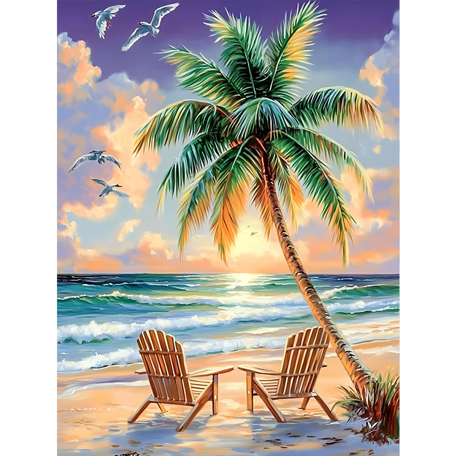 POETRYDRAW Sunset Beach Palm Oil Diamond Art Kit 30x40cm