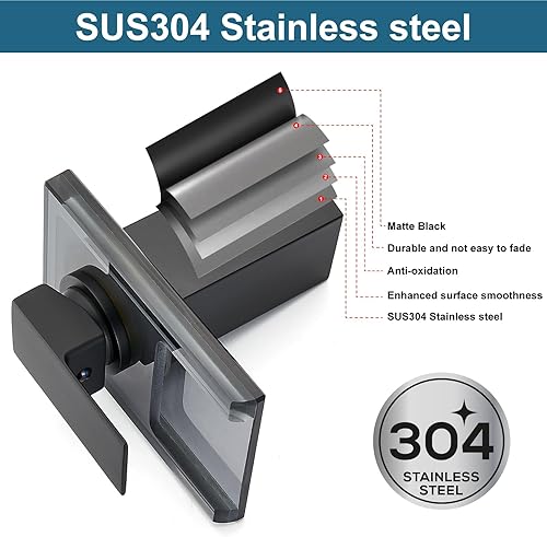 Miniatura 9 de Midanya Grifo LED de níquel cepillado para lavabo de baño, grifo de baño con boquilla de vidrio abierto en cascada, mango único, 3 colores