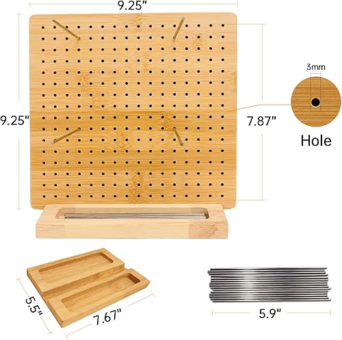 Miniatura 4 de Tabla de bloqueo de 9.25 x 9.25 pulgadas para ganchillo con 15 varillas de acero inoxidable, tabla de bloqueo de ganchillo, cuadrado de bambú con