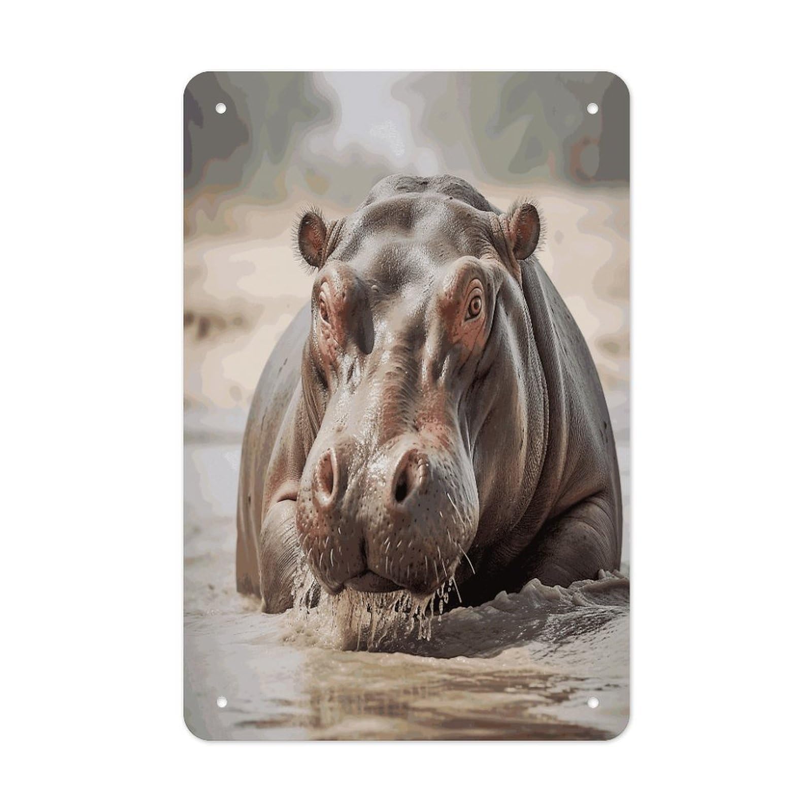 Btcowzrv Style Hippopotamus In Water Metal Tin Sign Wall Decor Hanging Plaque