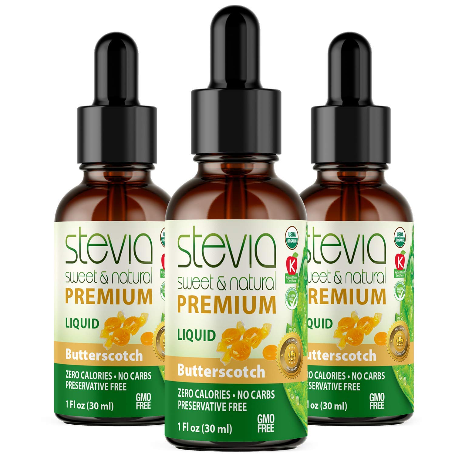 Butterscotch Premium Quality Stevia Drops. Organic Liquid Stevia, Sugar Substitute, Naturally Sweet,