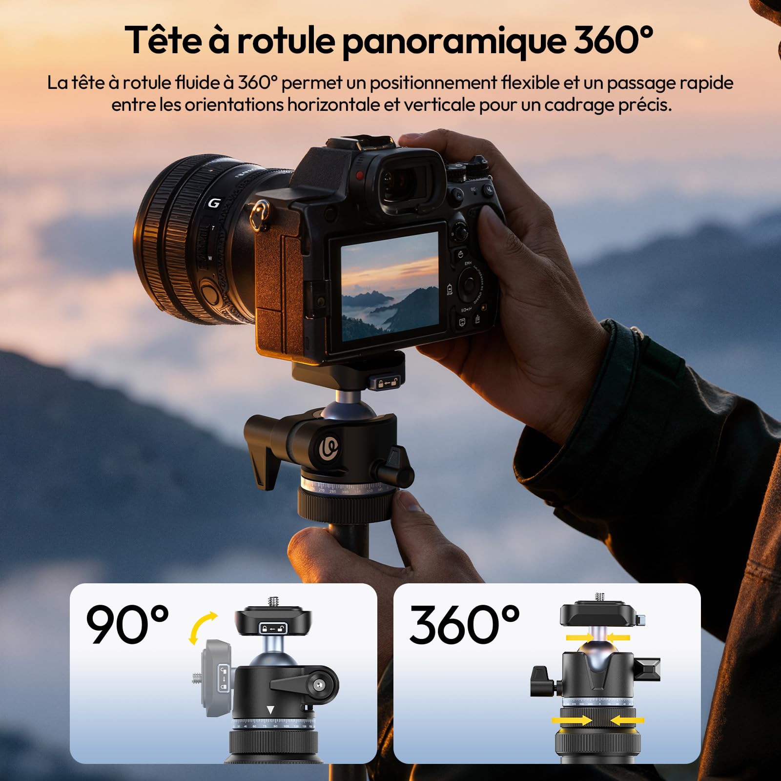 ULANZI MT93 Trépied Universel 1/4'' pour Appareil Photo Lampe [Déploiement Automatique] 160cm en Alu, Fixation Rapide Uka, Rotule à 360°, Charge 5kg pour Diffusion en direct, Extérieur, Léger avec Sac