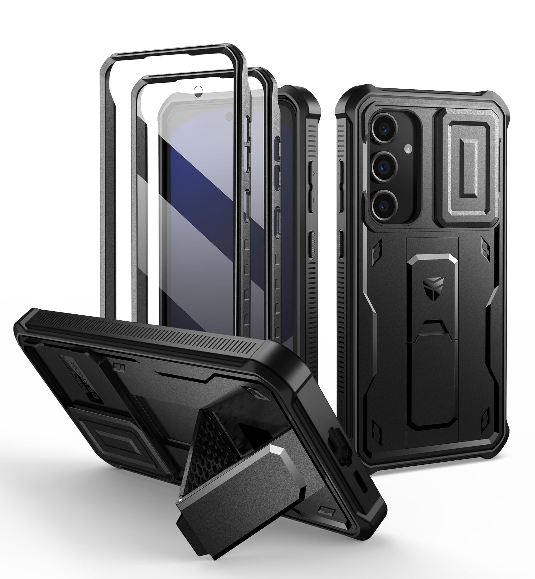 Dexnor for Samsung Galaxy S24 FE Case with Built-in Slide Camera Cover &amp; Screen Protector &amp; Kickstand,Heavy-Duty Shockproof Rugged Case Full-Body Bumper Protective Cover for Galaxy S24 FE(2024),Black
