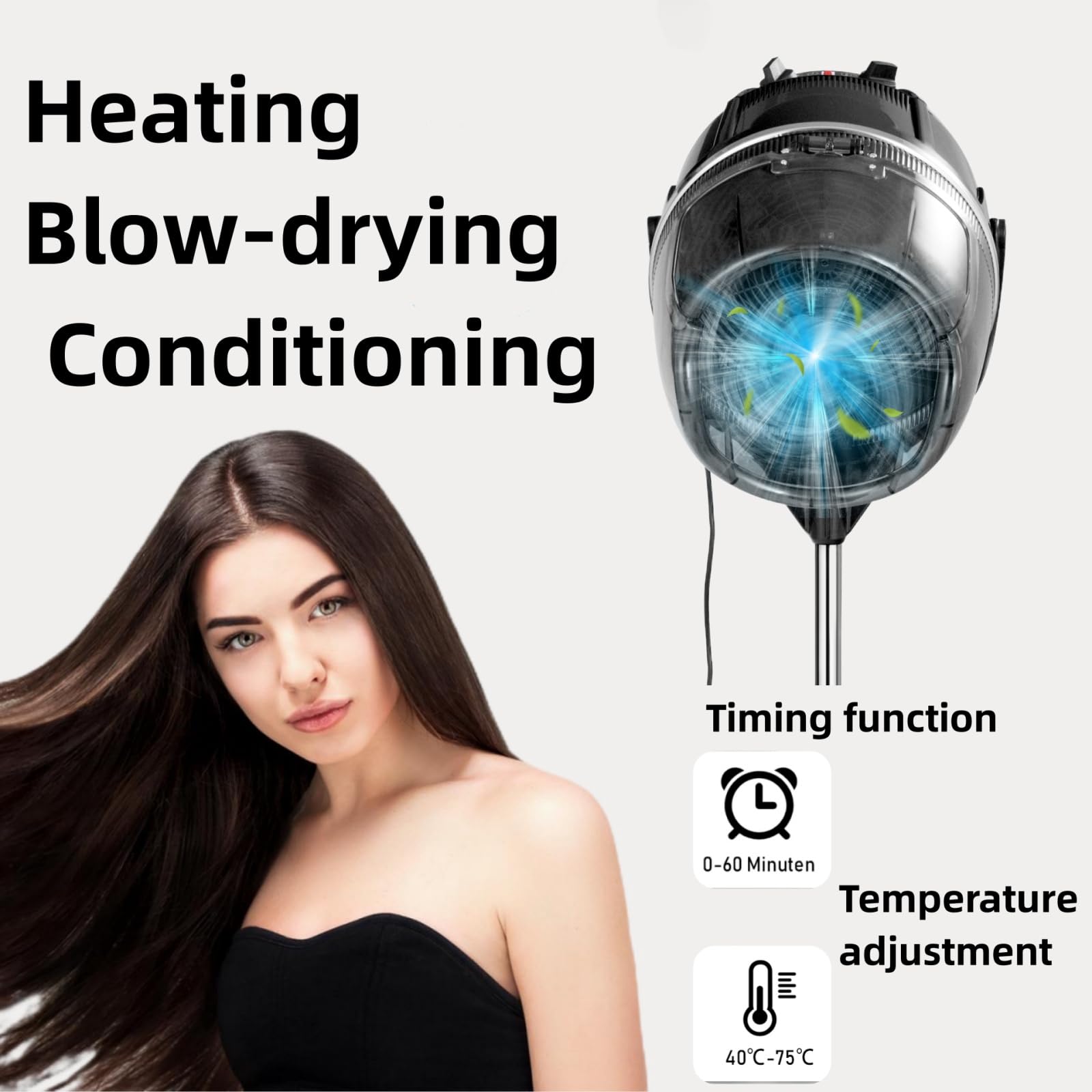 LIFEZEAL Casco Asciugacapelli Professionale 1050W z Regulowanym Stojakiem do Salonu Fryzjerskiego
